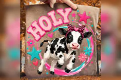 Holy Cow PNG, Cute Calf Leopard Bow Design, Preppy Farm Anim Product Image 3