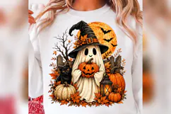 Halloween Ghost PNG, Cute Witch Ghost Pumpkin Black Cat Fall Product Image 2