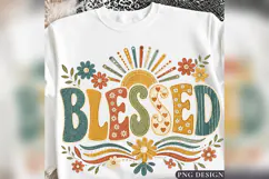 Blessed Retro Floral Christian PNG, Boho Faith Shirt Design, Product Image 2