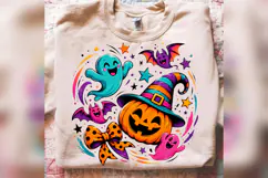 Cute Halloween Pumpkin PNG, Colorful Ghost Witch Design Product Image 1