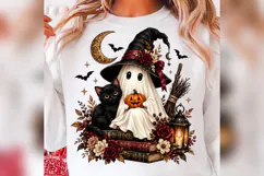 Witch Ghost Halloween PNG, Black Cat Pumpkin Design, Vintage Product Image 2