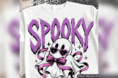 Spooky Ghost Halloween PNG, Pink Bow Ghost Shirt Design Product Image 2