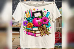Preppy Teacher PNG, Pink Apple Leopard Bow, Back to School Product Image 3