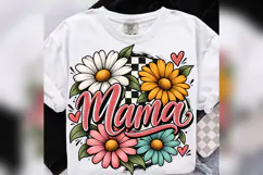 Floral Mama PNG, Retro Daisy Mom Design, Checkered Mother’s Product Image 2
