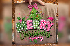 Merry Christmas PNG, Pink Green Christmas Tree PNG, Coquette Product Image 2