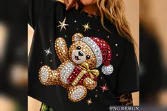 Christmas Teddy Bear PNG, Rhinestone Santa Bear Design, Product Image 2