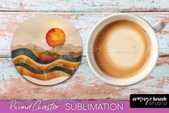 Boho Round Coaster Sublimation, Minimalist Landscape Design Product Image 1