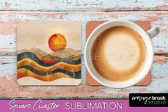 Boho Square Coaster Sublimation - Minimalist Landscape PNG Product Image 1