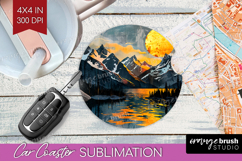 Boho Landscape Car Coaster - Minimalist Coaster PNG Product Image 1
