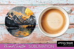 Boho Round Coaster Sublimation, Minimalist Landscape Design Product Image 1