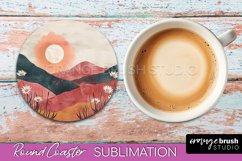 Boho Round Coaster Sublimation, Minimalist Landscape Design Product Image 1