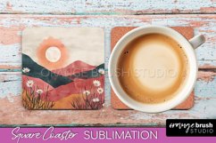 Boho Square Coaster Sublimation - Minimalist Landscape PNG Product Image 1
