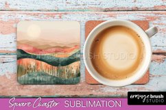 Boho Square Coaster Sublimation - Minimalist Landscape PNG Product Image 1