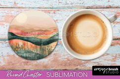 Boho Round Coaster Sublimation, Minimalist Landscape Design Product Image 1