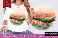 Boho Landscape Round Tshirt Background - Minimalist PNG Product Image 1