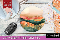 Boho Landscape Car Coaster - Minimalist Coaster PNG Product Image 1