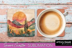 Boho Square Coaster Sublimation - Minimalist Landscape PNG Product Image 1