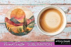 Boho Round Coaster Sublimation, Minimalist Landscape Design Product Image 1