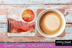 Boho Square Coaster Sublimation - Minimalist Landscape PNG Product Image 1