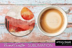 Boho Round Coaster Sublimation, Minimalist Landscape Design Product Image 1
