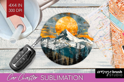 Boho Landscape Car Coaster - Minimalist Coaster PNG Product Image 1