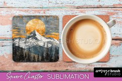 Boho Square Coaster Sublimation - Minimalist Landscape PNG Product Image 1