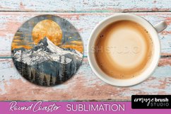 Boho Round Coaster Sublimation, Minimalist Landscape Design Product Image 1