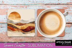 Boho Square Coaster Sublimation - Minimalist Landscape PNG Product Image 1