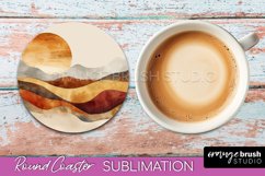 Boho Round Coaster Sublimation, Minimalist Landscape Design Product Image 1