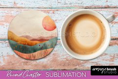 Boho Round Coaster Sublimation, Minimalist Landscape Design Product Image 1