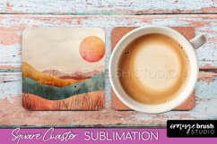 Boho Square Coaster Sublimation - Minimalist Landscape PNG Product Image 1