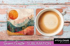 Boho Square Coaster Sublimation - Minimalist Landscape PNG Product Image 1