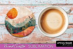 Boho Round Coaster Sublimation, Minimalist Landscape Design Product Image 1