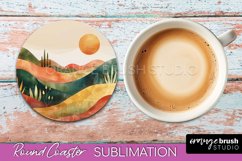 Boho Round Coaster Sublimation, Minimalist Landscape Design Product Image 1