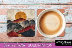 Boho Square Coaster Sublimation - Minimalist Landscape PNG Product Image 1