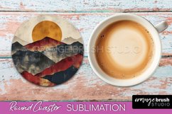 Boho Round Coaster Sublimation, Minimalist Landscape Design Product Image 1