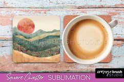 Boho Square Coaster Sublimation - Minimalist Landscape PNG Product Image 1