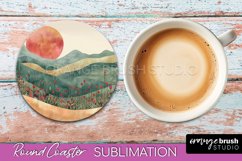 Boho Round Coaster Sublimation, Minimalist Landscape Design Product Image 1