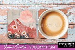 Boho Square Coaster Sublimation - Minimalist Landscape PNG Product Image 1