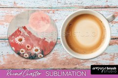Boho Round Coaster Sublimation, Minimalist Landscape Design Product Image 1