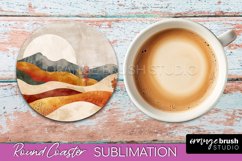Boho Round Coaster Sublimation, Minimalist Landscape Design Product Image 1