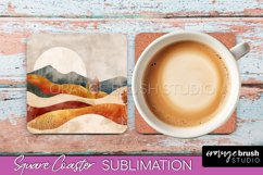 Boho Square Coaster Sublimation - Minimalist Landscape PNG Product Image 1