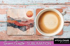 Boho Square Coaster Sublimation - Minimalist Landscape PNG Product Image 1