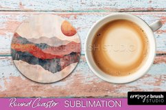 Boho Round Coaster Sublimation, Minimalist Landscape Design Product Image 1
