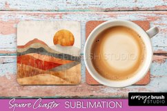 Boho Square Coaster Sublimation - Minimalist Landscape PNG Product Image 1