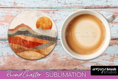 Boho Round Coaster Sublimation, Minimalist Landscape Design Product Image 1