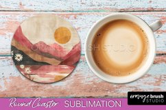 Boho Round Coaster Sublimation, Minimalist Landscape Design Product Image 1