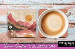 Boho Square Coaster Sublimation - Minimalist Landscape PNG Product Image 1
