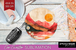 Boho Landscape Car Coaster - Minimalist Coaster PNG Product Image 1