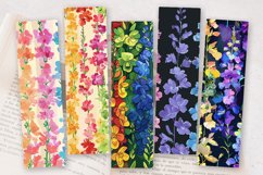 Rainbow Larkspur Flowers PNG Bookmark Sublimation Designs Product Image 2
